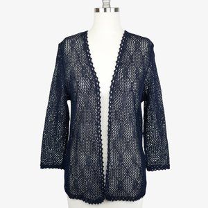 Vintage Ladies' Leo d'or Open Knit Navy Cardigan